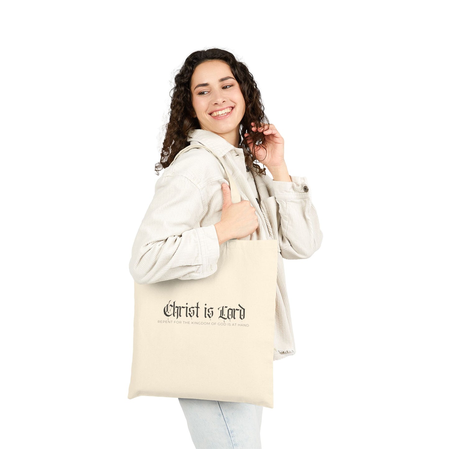 Faith-Inspired Cotton Canvas Tote Bag, Eco-Friendly Shopping Bag, Grocery Tote, Gift for Christian Friends, Christ is Lord Design
